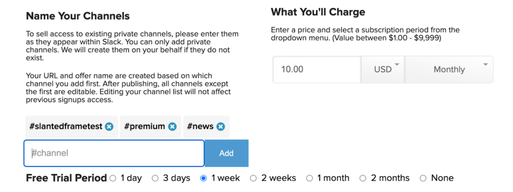 Charge for access to multiple Slack channels 1024x383